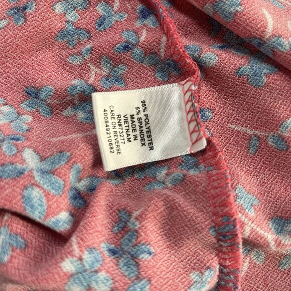 Elle Women Blouse XL Pink Blue Floral Short Sleeve Jersey Knit Stretch - Picture 6 of 8